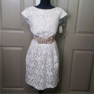 57 Grand cream jacquard cocktail dress NWT 10